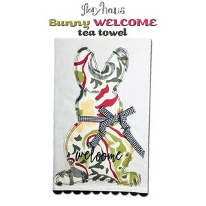 Bunny WELCOME Tea Towel Easter or Spring